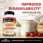 Vitamin D3 5000 IU (125 mcg) Natural Immune Support Supplement, Bone Strength, Healthy Muscle Function, with Olive Oil for Highest Absorption, Gluten Free & Non-GMO, 1 Year Supply, 360 Softgels