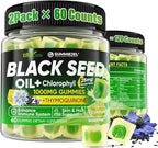 Black Seed Oil Gummies & Chlorophyll, Biotin 500mcg with Hydrolyzed Collagen, Raw Manuka Honey, Organic Cold Pressed - Ultimate Absorption for Skin, Hair & Nails, Digestive, Overall Health,2 Pack