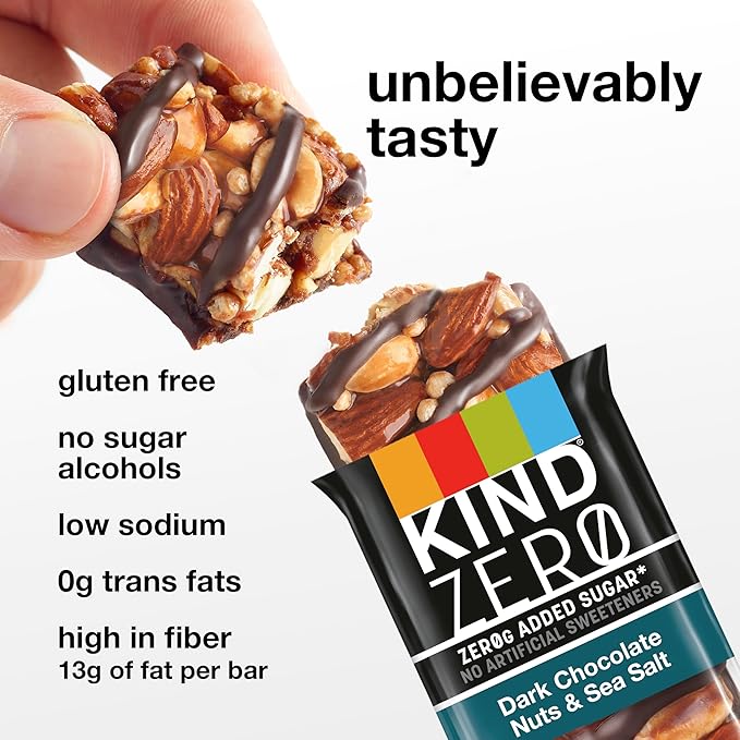 KIND ZERO Added Sugar Bars,Dark Chocolate Nuts and Sea Salt,Keto Friendly Snacks,Gluten Free,5g Protein,5 Count (Pack of 2)