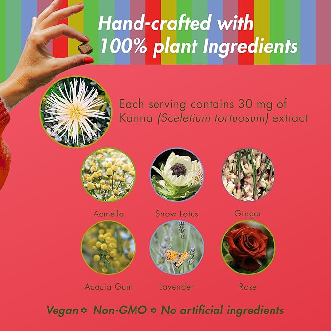 KA Kanna Daily Chews, Kanna Extract 30mg, Plant-Based Mood & Relaxation Support with Focus, Natural Herbal Supplement Alternative to Gummies, Sugar-Free, Vegan, Gluten-Free, 30 Count - Wildberry Mint