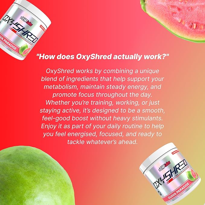 EHP Labs OxyShred Pre Workout Powder & Shredding Supplement - Preworkout Powder with L Glutamine & Acetyl L Carnitine, Energy Boost Drink - Guava Paradise, 60 Servings