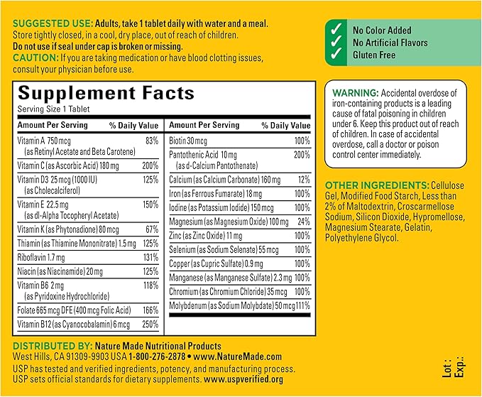 Nature Made Multivitamin Tablets with Iron, Multivitamin for Women and Men for Daily Nutritional Support, Nature Made Multi Vitamins for Adults, 130 Tablets, 130 Day Supply
