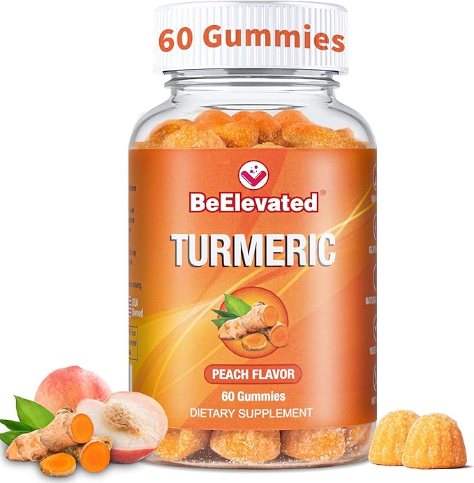 Curcumin Turmeric Gummies – 2000mg Turmeric Extract and Ginger Supplement Gummies – Vegan, Non-GMO, with Black Pepper – 60 Count – Peach Flavor – 30-Day Supply