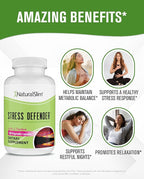 NaturalSlim Stress Relief Supplement - Stress Defender, High Cortisol Reducer, Control Cravings, Sleep & Metabolism Support with Vitamin B5 Pantothenic Acid & L Tyrosine - 180 Vegetable Capsules