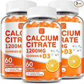(3 Pack) Calcium Citrate 1200 mg with Vitamin D3 Gummies for Women & Men,Calcium Supplements,High Absorption for Bone Muscle Healthy - Easy to Digest, Sugar Free,Vegan,Orang Flavor,60 Day Supply