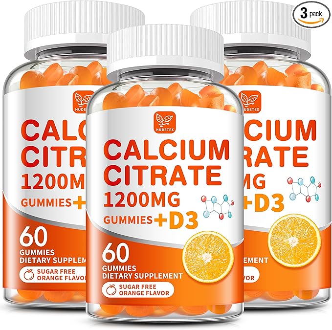 (3 Pack) Calcium Citrate 1200 mg with Vitamin D3 Gummies for Women & Men,Calcium Supplements,High Absorption for Bone Muscle Healthy - Easy to Digest, Sugar Free,Vegan,Orang Flavor,60 Day Supply