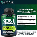 Citrus Bergamot Extract 1000mg for Women and Men – Polyphenol-Rich Bergamot Capsules for Daily Wellness, Antioxidant Support & Healthy Lifestyle, Non-GMO, Gluten Free, 120 Vegan Capsules, Pack of 3