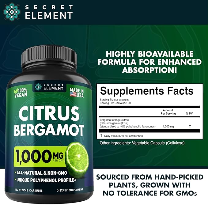 Citrus Bergamot Extract 1000mg for Women and Men – Polyphenol-Rich Bergamot Capsules for Daily Wellness, Antioxidant Support & Healthy Lifestyle, Non-GMO, Gluten Free, 120 Vegan Capsules, Pack of 3
