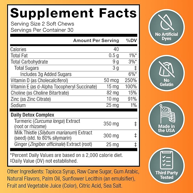 Force Factor Liver Detox, Liver Cleanse Detox & Repair Supplement, with Milk Thistle, Turmeric & Ginger to Support Digestion & Immune Health, Citrus Punch, 60 Soft Chews