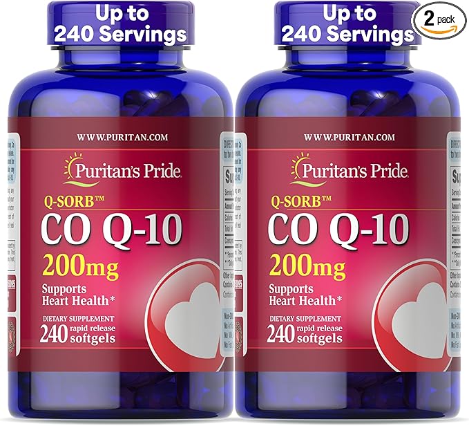 Puritan's Pride Coenzyme CoQ10 200mg, Dietary Supplement for Heart Health, Oral Gum Health, and Healthy Aging Support, 240 Rapid Release Softgels, 2-Pack