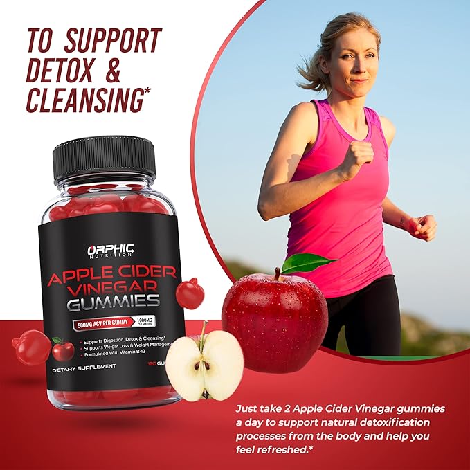 Orphic Nutrition Apple Cider Vinegar Gummies - 1000mg - ACV Weight Loss Gummies - Supports Digestion, Detox & Cleansing - VIT B12, Beetroot - Gomitas de Vinagre de Manzana (120 pcs)