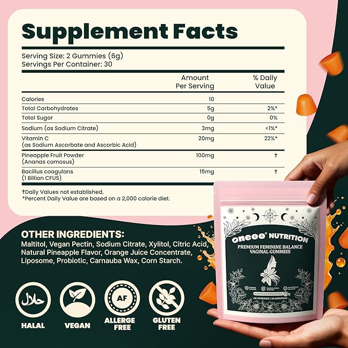 Feminine Balance Gummies - Premium Balance Gummies for Women's pH Health, Feminine Gummy for Immune & Energy Support, Vegan, Gluten-Free, Hawaiian Pineapple, 60 Count