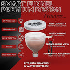 Protein Powder Funnel to Go with Carabiners & Reinforced Caps - 4 Pack (Water Bottle Approve)