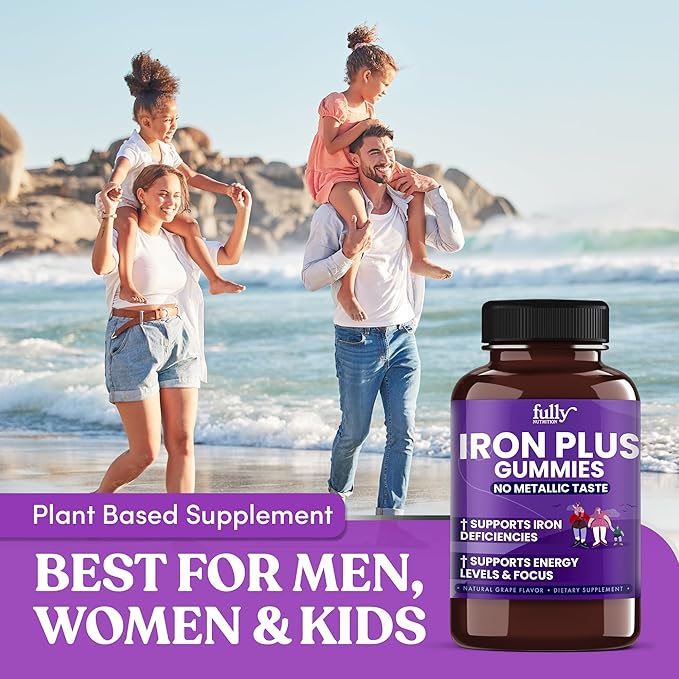 Iron Gummies Supplements for Women, Men and Kids – Health Blood & Energy Support for Iron Deficiency, Anemia, No After Taste- Fresh Grape Flavor- 100 Gummies (50 Days Supply)
