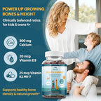 Akros Growth Gummies for Kids & Teens | Sugar-Free Calcium + Vitamin D3 & K2 Gummies - Height & Bone Support | Ashwagandha, Spirulina, L-Arginine | Non-GMO, Gluten-Free, 60 Raspberry-Watermelon Bears