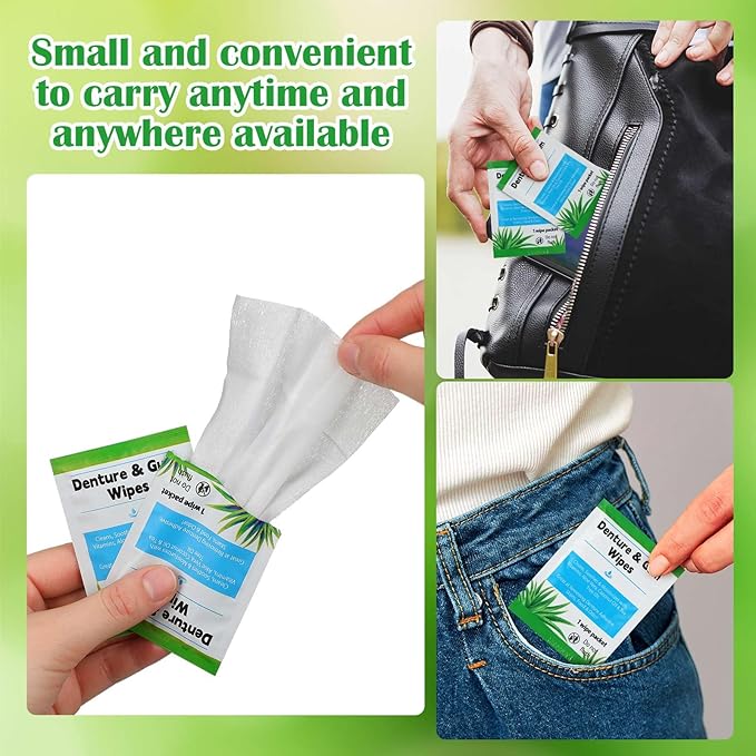 Timgle 100 Pcs Denture Cleaning Wipes Refreshes Mouth Deep Cleaning Wipes for Remove Denture Adhesive, Food Debris, Stains and Odor (Classic)