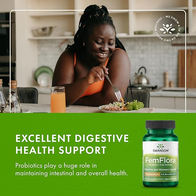 Swanson FemFlora Women's Probiotic for Feminine Digestive, Urinary, and Vaginal Health Support with 9 Billion CFU Per Capsule (60 Capsules, 2 Pack)