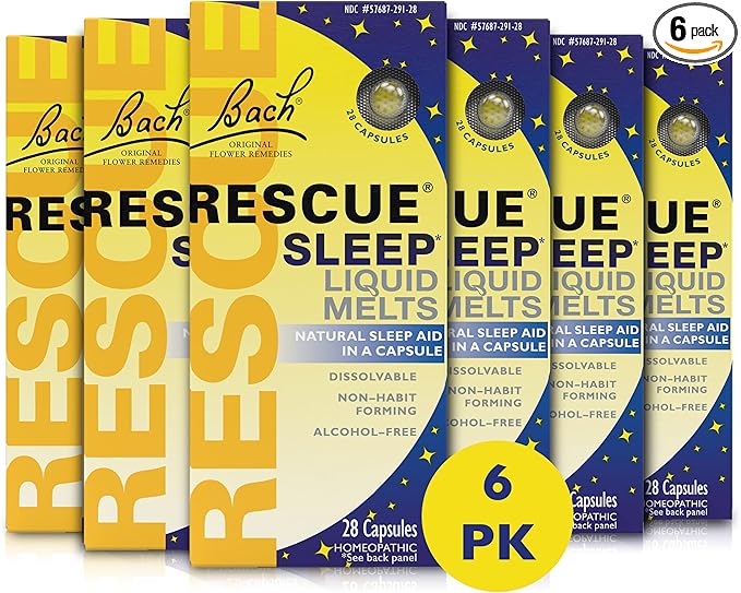 Bach RESCUE SLEEP Liquid Melts, Natural Orange Vanilla Flavor, Sleep & Stress Relief Aid, Homeopathic Flower Essence, Free of Melatonin, Gluten & Sugar, Non-alcohol, Non-Narcotic, 6 Packs, 28 Ct Each