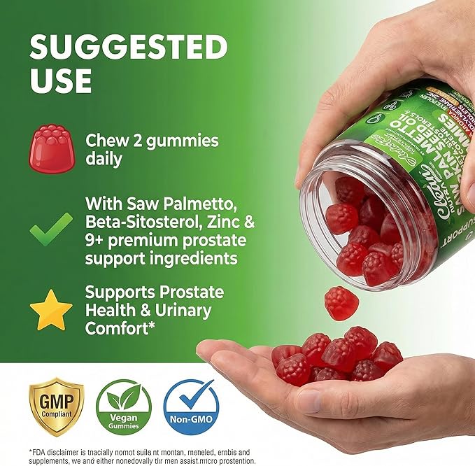 AndroFlow Saw Palmetto and Pumpkin Seed Oil Prostate Health Supplements for Men Pygeum Beta Sitosterol Lycopene Boron Zinc Selenium DIM Stinging Nettle Vitamin D, 60 Gummy Supplements By Clean Nutra
