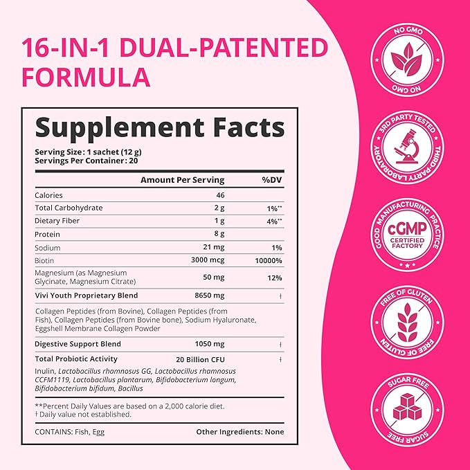 Collagen Powder for Women, Collagen Peptides Powder with Probiotics, Prebiotic Collagen Protein for Skin, Hair, Bone & Joint | 16-in-1 Sugar-Free Formula, Unflavored