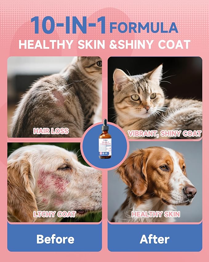Premium Collagen for Dogs & Cats Skin and Coat Supplement, 10 in 1 Liquid Collagen for Cats -Support for Joints, Hips, Skin & Coat Health with Hyaluronic Acid, Biotin, MSM - Roast Chicken Flavor