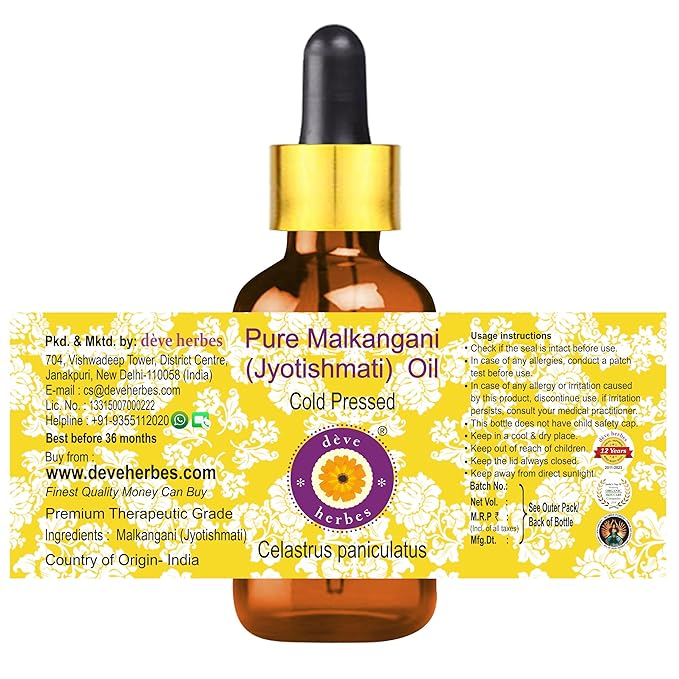 Deve Herbes Pure Jyotishmati Oil with Glass Dropper 100ml X 2 (6.76 oz)