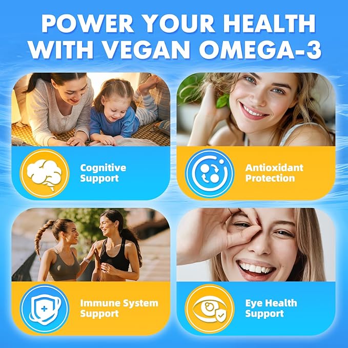 Vegan Omega-3 Gummies - 1600mg with 600mg EPA & 400mg DHA. High Absorption Formula. Delicious Orange Flavor - 60 Gummies