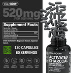 Activated Charcoal Pills – Derived from Coconut Shells – Black Charcoal Binder for Stomach, Gas & Bloating Relief – Gluten Free Vegetarian Active Carbon to Support Detox (120 Capsules)