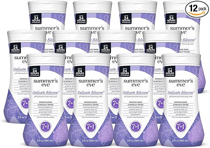 Summer’s Eve Feminine Wash, Delicate Blossom, Daily pH-Balanced Body Wash for Women, Feminine Care to Remove Vaginal Odor, Gynecologist Tested, 9 Fl Oz, Pack of 12