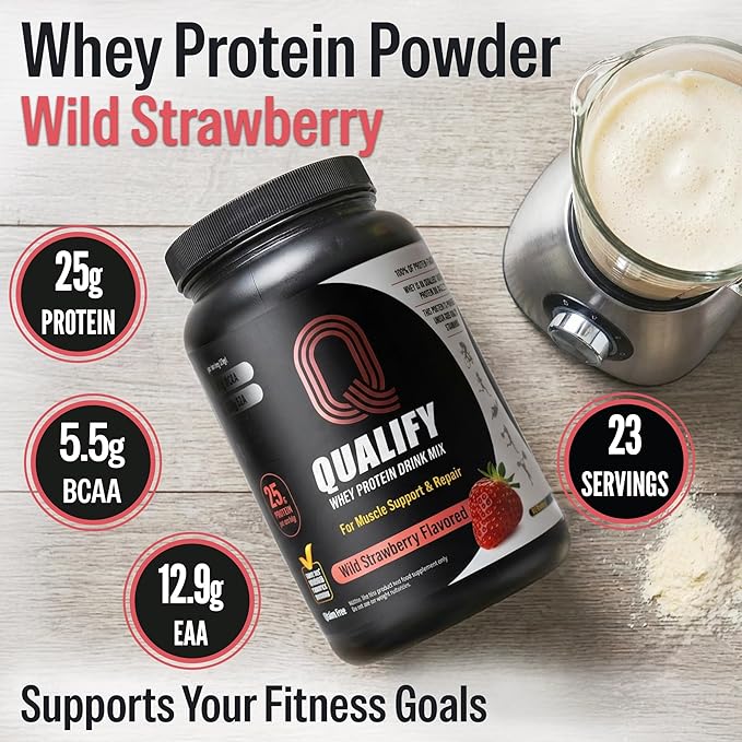 Strawberry Whey Protein Powder. 25g Protein Shake for Post Workout Recovery, Smoothie & Baking. Gluten & Sugar Free, Highly Kosher, Essential Amino Acids (5.5g BCAA, 2.7g Leucine), 1.65lbs 23 Servings