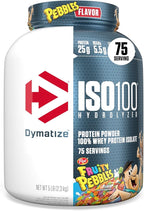 Dymatize x Fruity Pebbles ISO100 Whey Protein Powder Isolate, 25g of Protein, 5.5g BCAAs, 120 Cal., Gluten Free, 1g Fat, 1g Sugar, 2g Carb (75 Servings)