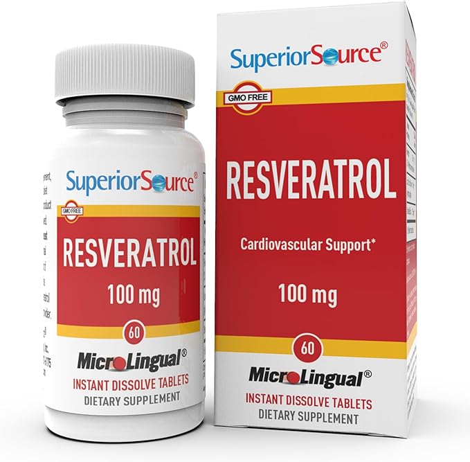 Superior Source Resveratrol 100 mg - Dietary Supplement for Healthy Aging - Supports Brain & Heart Health - Non-GMO & Gluten-Free - 60 MicroLingual Instant-Dissolve Tablets