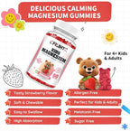 Kids Magnesium Glycinate Gummies, Magnesium for Kids & Adults with Citrate, Zinc, Vitamin D3, B12, L-Theanine Supplement for Sleep Bone & Muscle Mood, Strawberry, 60ct