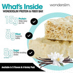 Wonderslim High Fiber Protein Bars, Fluffy Vanilla Crisp | 15g Protein, 6g Fiber | Low Sugar, Low Carb | Healthy Indulgence | Satisfying, Supports Energy & On-the-Go Convenience, 7 Pack