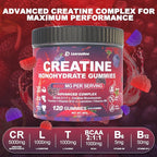 Creatine Monohydrate Gummies for Men & Women with L-Carnitine & Taurine, Sugar Free Chewable Creatine Pre-Workout Supplement for Muscle Strength, Muscle Builder, Energy Boost (Raspberry Flavor)
