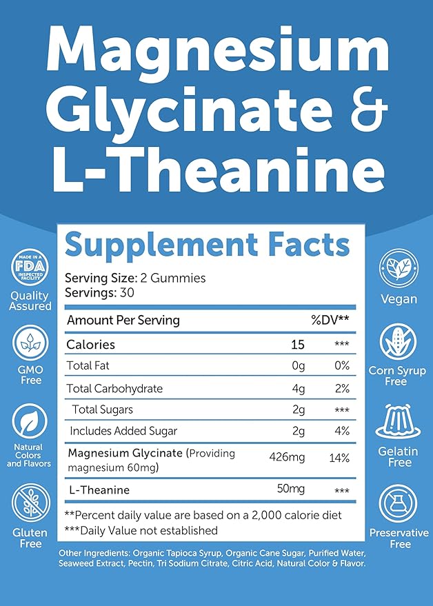 Lunakai USA Made Magnesium Glycinate Gummies with L-Theanine for Kids & Adults – 420mg Magnesium Supplement for Calm, Sleep & Stress Support - 3 Pack