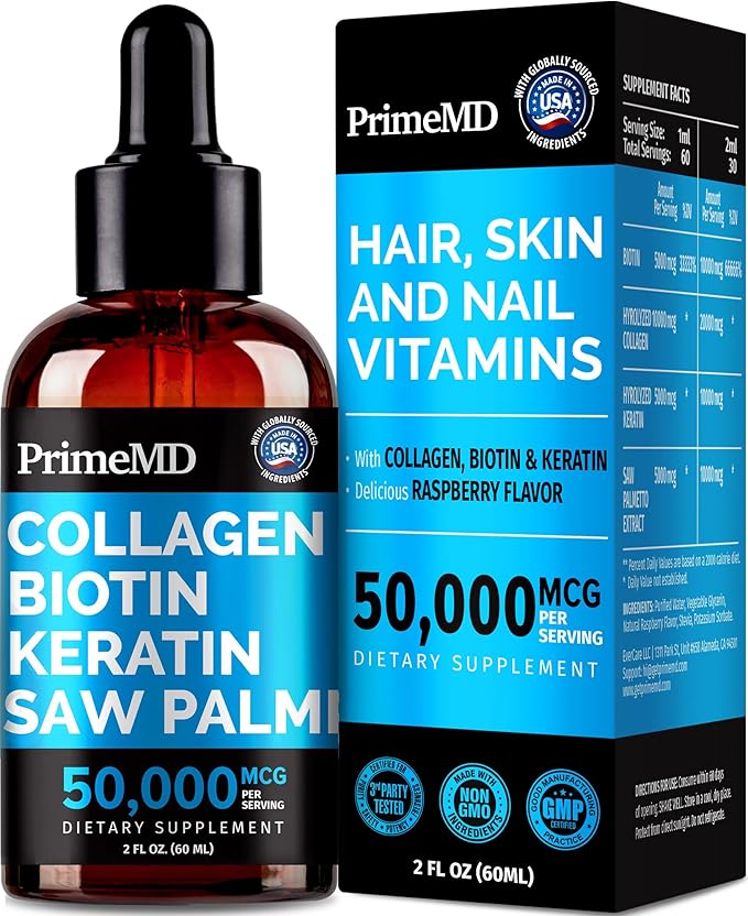 Liquid Collagen Peptides for Women - Serum Complex with Biotin Vitamin, Hydrolyzed Keratin Protein and Saw Palmetto - Comprehensive Formula for Hair, Skin, and Nails Wellness - 2fl oz (Pack of 1)