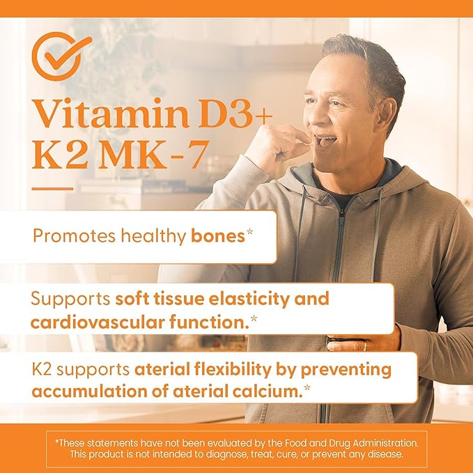 Doctor's Best Vitamin D3 5,000 IU + K2 MK-7 100 mcg, Supports Bone, Teeth & Muscle Health, and Heart Health, Non-GMO, Gluten Free, 180 Softgels