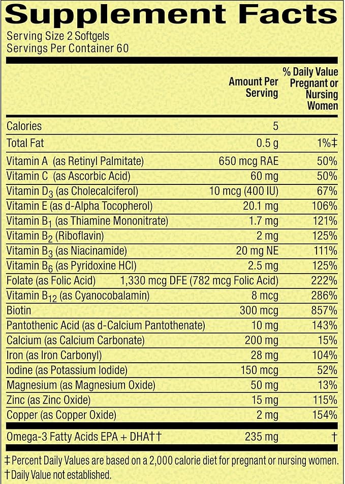 Prenatal Vitamins for Women- 120 Mini Softgels Multivitamin/Multimineral (Pack of 1), Boxed by Fusion Shop Store