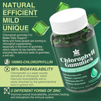 Chlorophyll Gummies - Super Green with Wheat Grass, Sea Moss, Unfiltered ACV & Elderberry, Echinacea, Zinc Complex & Vitamin D3, C, E, B12 for Natural Deodorant, Immune & Digestion Support, 60 Chews