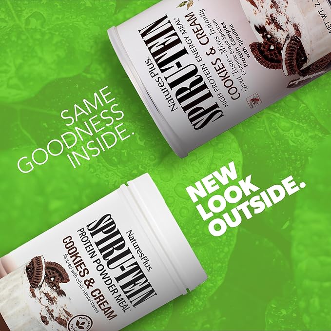 NaturesPlus SPIRU-TEIN, Cookies & Cream - 2.3 lbs - Plant-Based Protein Shake - Non-GMO, Vegetarian, Gluten Free - 30 Servings