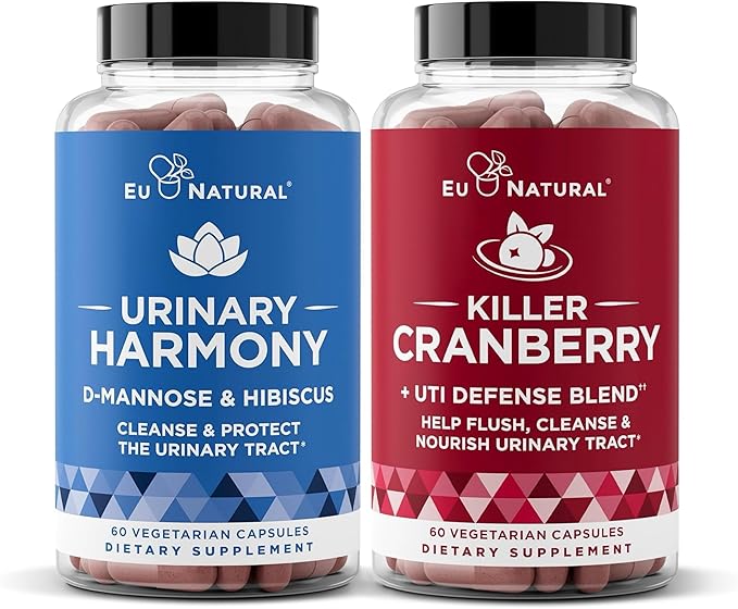 Urinary Tract Supplement Duo, Urinary Harmony + Killer Cranberry, UT Defense blends, D-mannose & Hibiscus + Cranberry, Pine Bark, Propolis & Vitamin D, Clinical Strength Ingredients, 2 X 60 ct