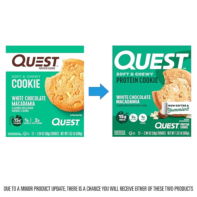 Quest Nutrition White Chocolate Macadamia Protein Cookie, 15g Protein, 1g Sugar, 2g Net Carbs, Keto Friendly, High Protein, Low Carb; 12 Count