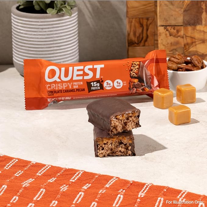 Quest Nutrition Crispy Chocolate Caramel Pecan Hero Protein Bar, 15g Protein, 1g Sugar, 3g Net Carb, Gluten Free Protein Snack, Keto Friendly, 4 Count
