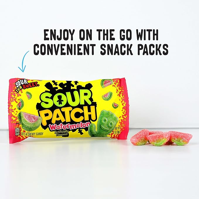 SOUR PATCH KIDS Watermelon Soft & Chewy Candy, Bulk Candy, 24 - 2 oz Bags