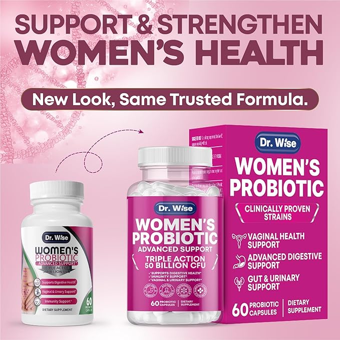 Dr. Wise Women’s Probiotic 50 Billion CFU – 60 Veggie Capsules | Vaginal Health & Digestive Support | 5 Targeted Strains Including L. Reuteri & Rhamnosus | Shelf Stable, Non-GMO & Gluten-Free