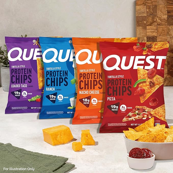 Quest Nutrition Tortilla Style Protein Chips, Salty Snack Variety Pack, Pizza, Loaded Taco, Nacho Cheese, Ranch, High Protein Snack, Low Carb, Gluten Free, 1.1 oz (Pack of 8) 2 each flavor