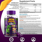 Iron Dinosaur Gummies for Kids with Vitamin C | Sugar-Free, Vegan, Gluten-Free & Non-GMO | Anemia Relief, Energy & Blood Health Support | Grape Flavor, Pectin-Based for Optimal Health