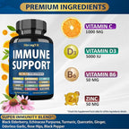 Immune Support Supplement 12 in 1 Complex with Vitamin C, D3, Zinc, Echinacea, Elderberry, Ginger, Turmeric. Immune Defend for Men & Women, Non-GMO, Gluten-Free, Vegan, USA (120 Capsules)