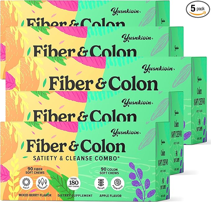 12g Fiber Gummies & Colon Gentle Cleanse - 900 Soft Chews 0 Sugar Fiber Gummies for Adults, 50 B Probiotics, Psyllium Husk & Senna - Colon Detox Cleanse for Gut Health, Regularity & Bloating Relief